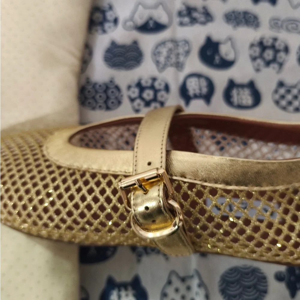 Alaïa Metallic Gold Mesh Mary Jane Flats